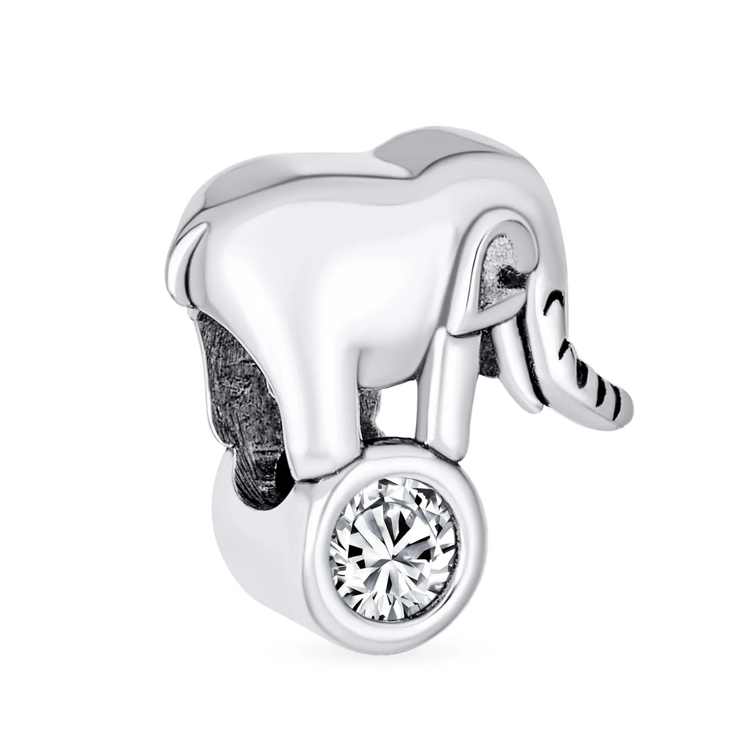 Lucky Elephant Charm Bead with CZ in Sterling Silver for European