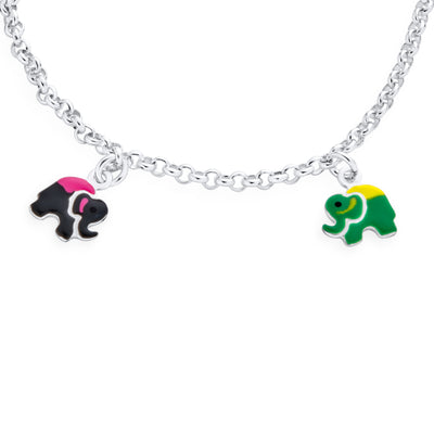 Kids Multi Color Good Luck Animal Elephant Charm Bracelet Sterling Silver 6 Inch