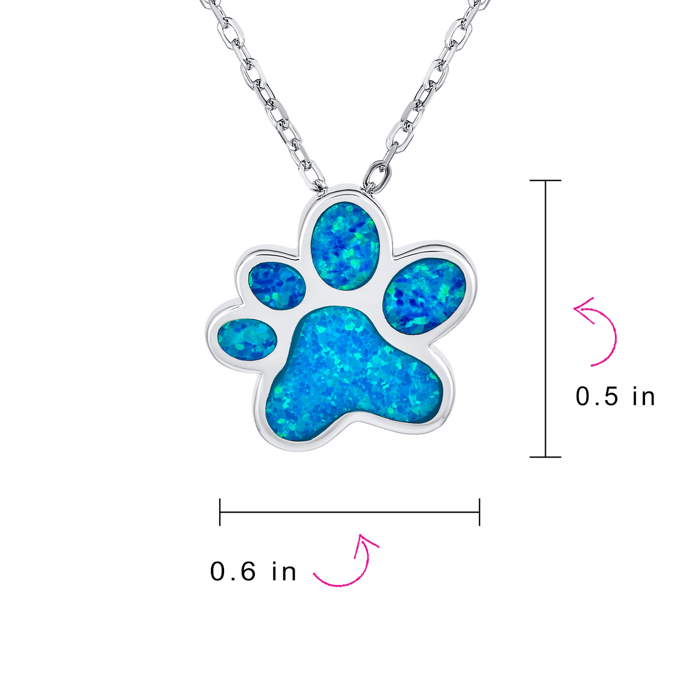 BFF Pet Dog Cat Paw Print Blue Opal Pendant Necklace .925 Silver