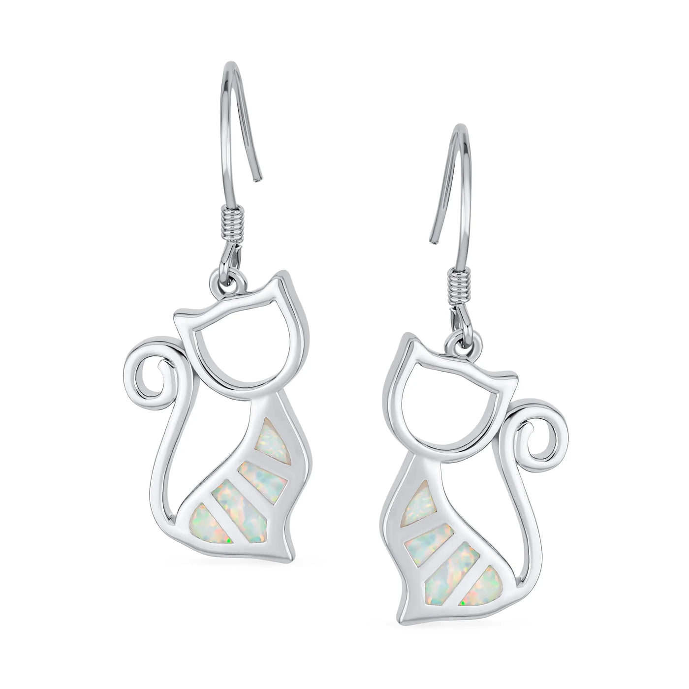 Gemstone Opal Cat Dangle Gemstone Earrings in Sterling Silver with Fish Hook - Bling Jewelry