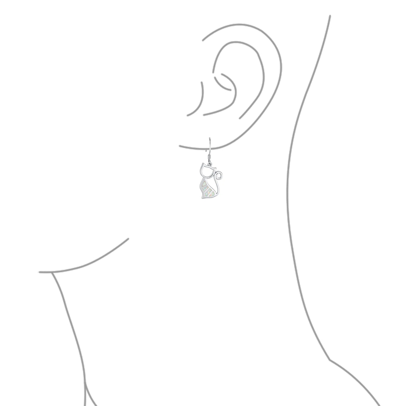 Gemstone Opal Cat Dangle Gemstone Earrings in Sterling Silver with Fish Hook - Bling Jewelry