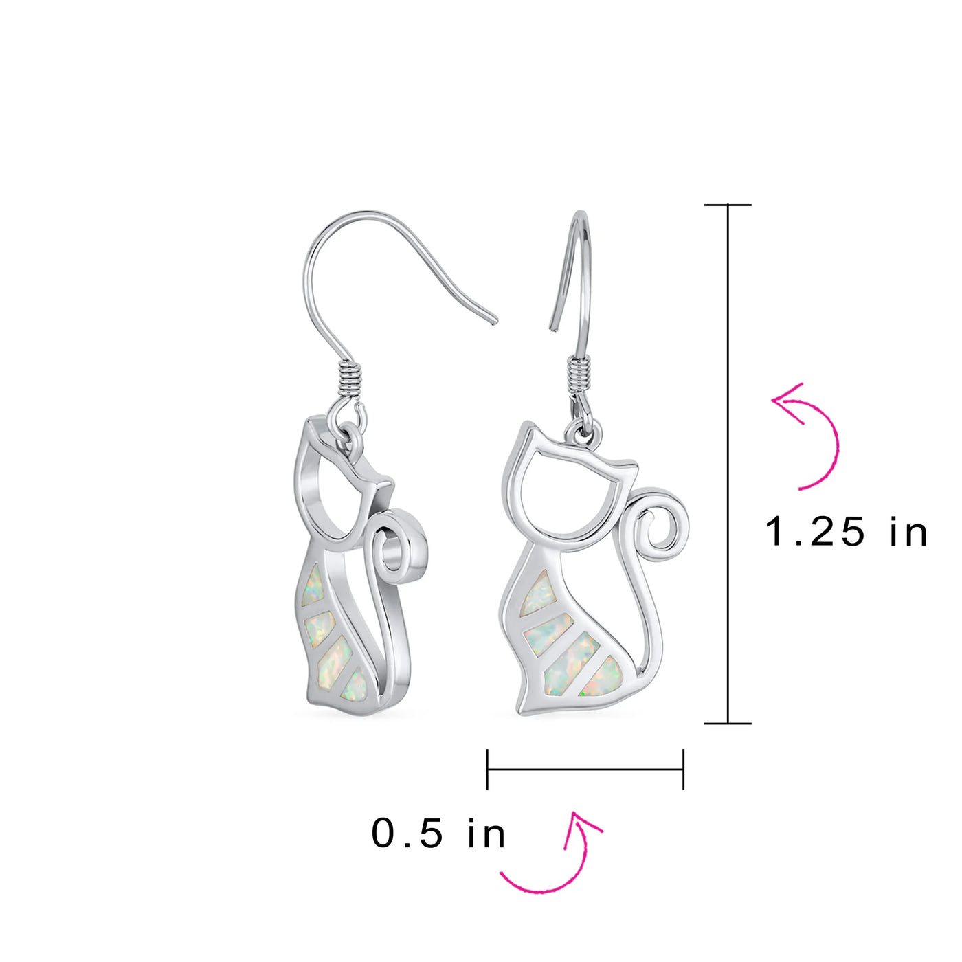 Gemstone Opal Cat Dangle Gemstone Earrings in Sterling Silver with Fish Hook - Bling Jewelry