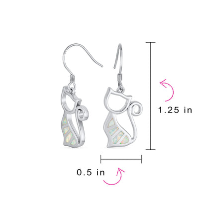 Gemstone Opal Cat Dangle Gemstone Earrings in Sterling Silver with Fish Hook - Bling Jewelry