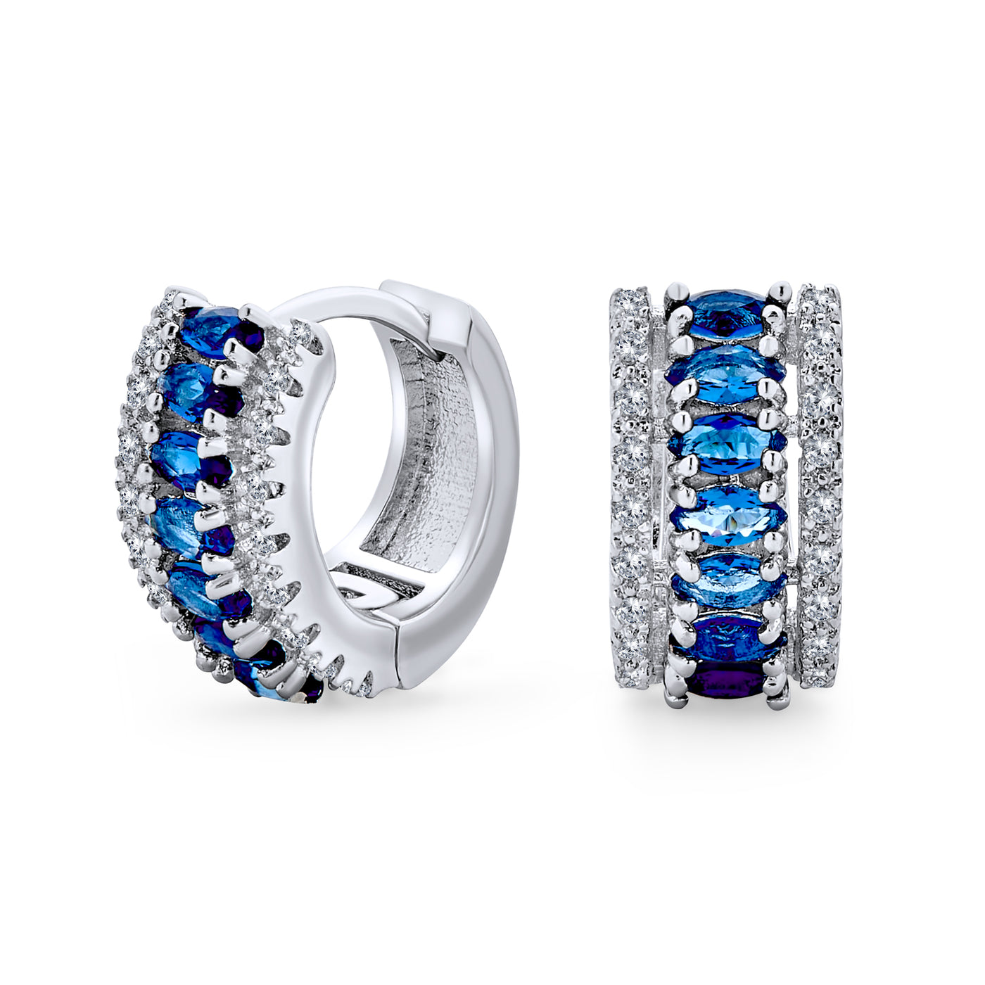 Art Deco Simulated Blue Sapphire CZ Hoop Earrings Inch