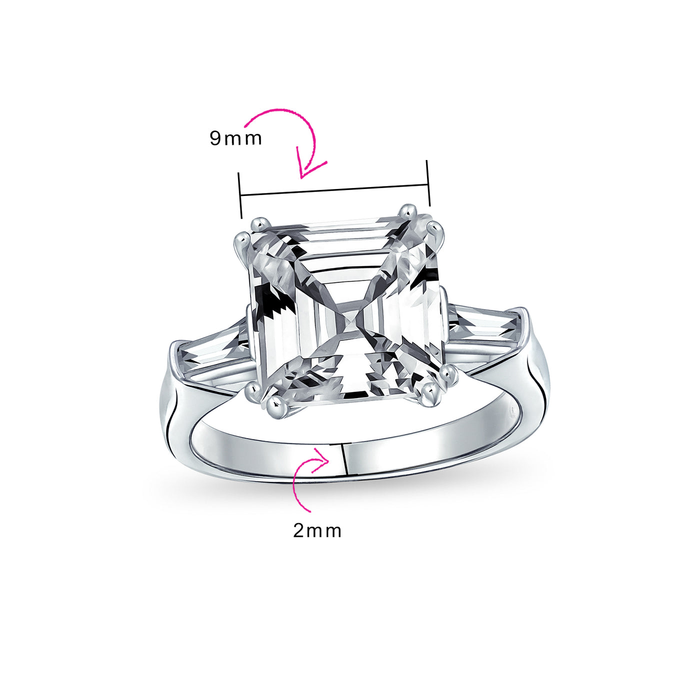 Classic 3-5CT Canary Yellow CZ Asscher Cut Engagement Ring Baguette Band Silver