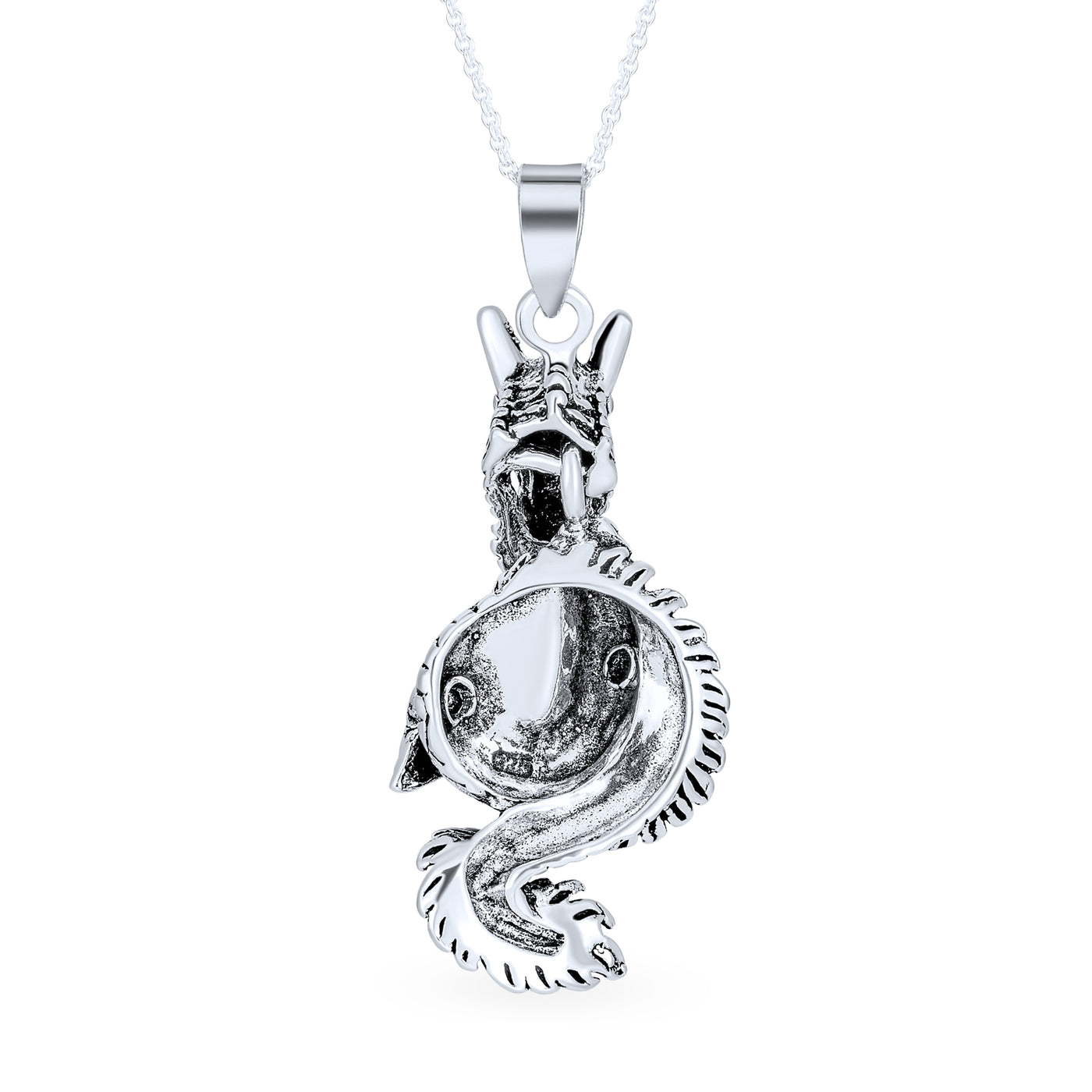 Asian Dragon Chinese Zodiac Astrology Pendant Necklace Sterling Silver