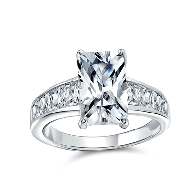 Timeless Classic 4CT Emerald Cut Solitaire Engagement Ring with CZ Baguette Band
