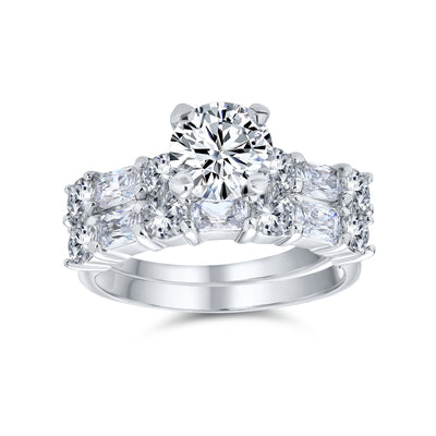 Traditional CZ Baguettes Cocktail Statement Ring 2CT Solitaire Sterling Silver