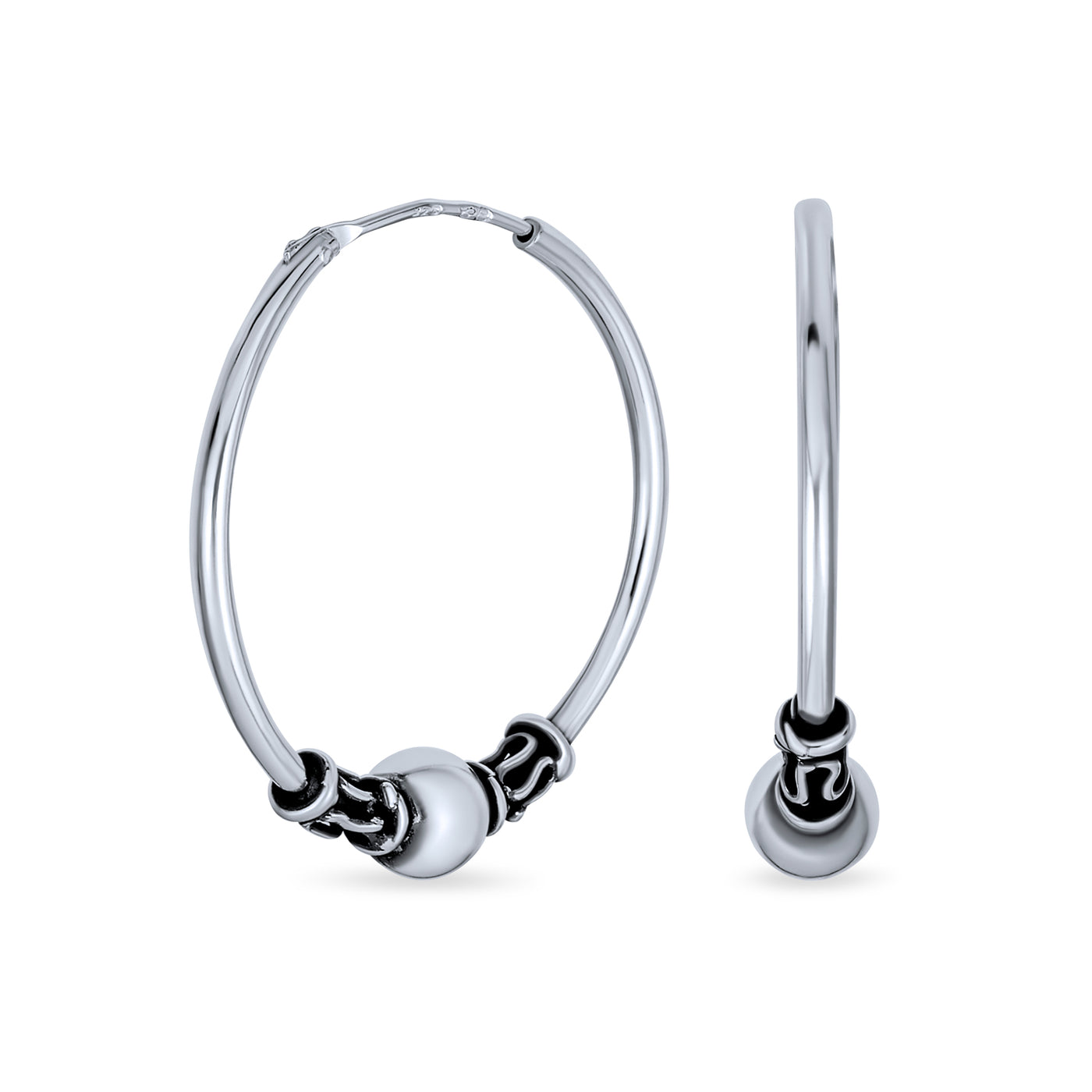 Ball Bead Continuous Endless Round Hoop Earrings .925 Sterling Silver