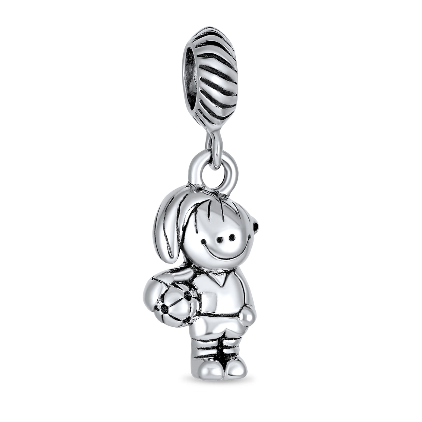 Set of 2 Cheerleader & Soccer Player Dangle Charm Bead Sterling Silver