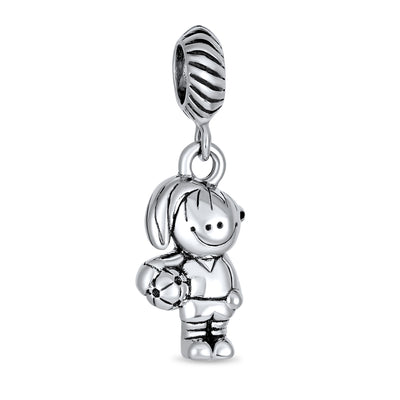 Set of 2 Cheerleader & Soccer Player Dangle Charm Bead Sterling Silver