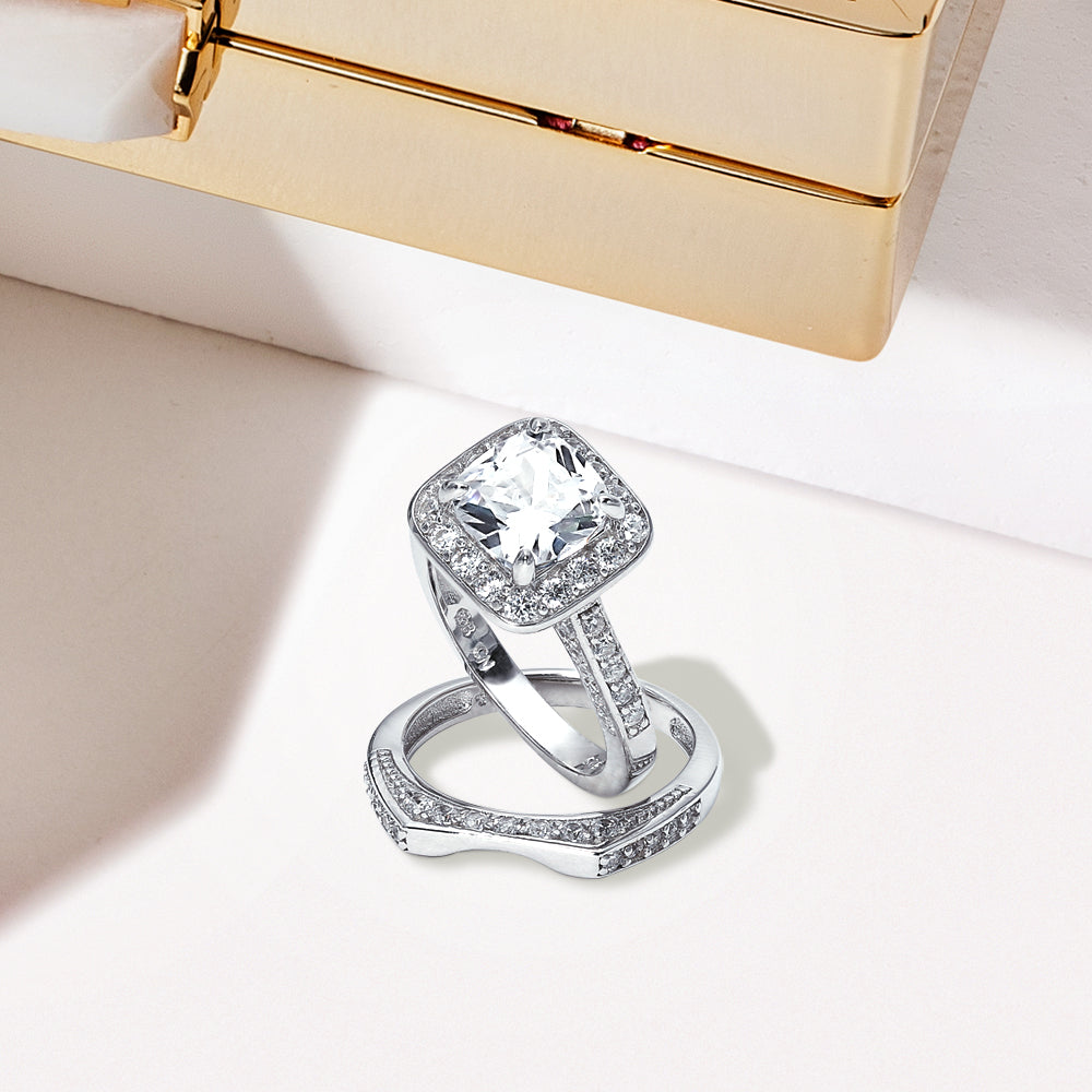 2CT Cushion Cut Cocktail Statement Ring CZ Pave Side Stones