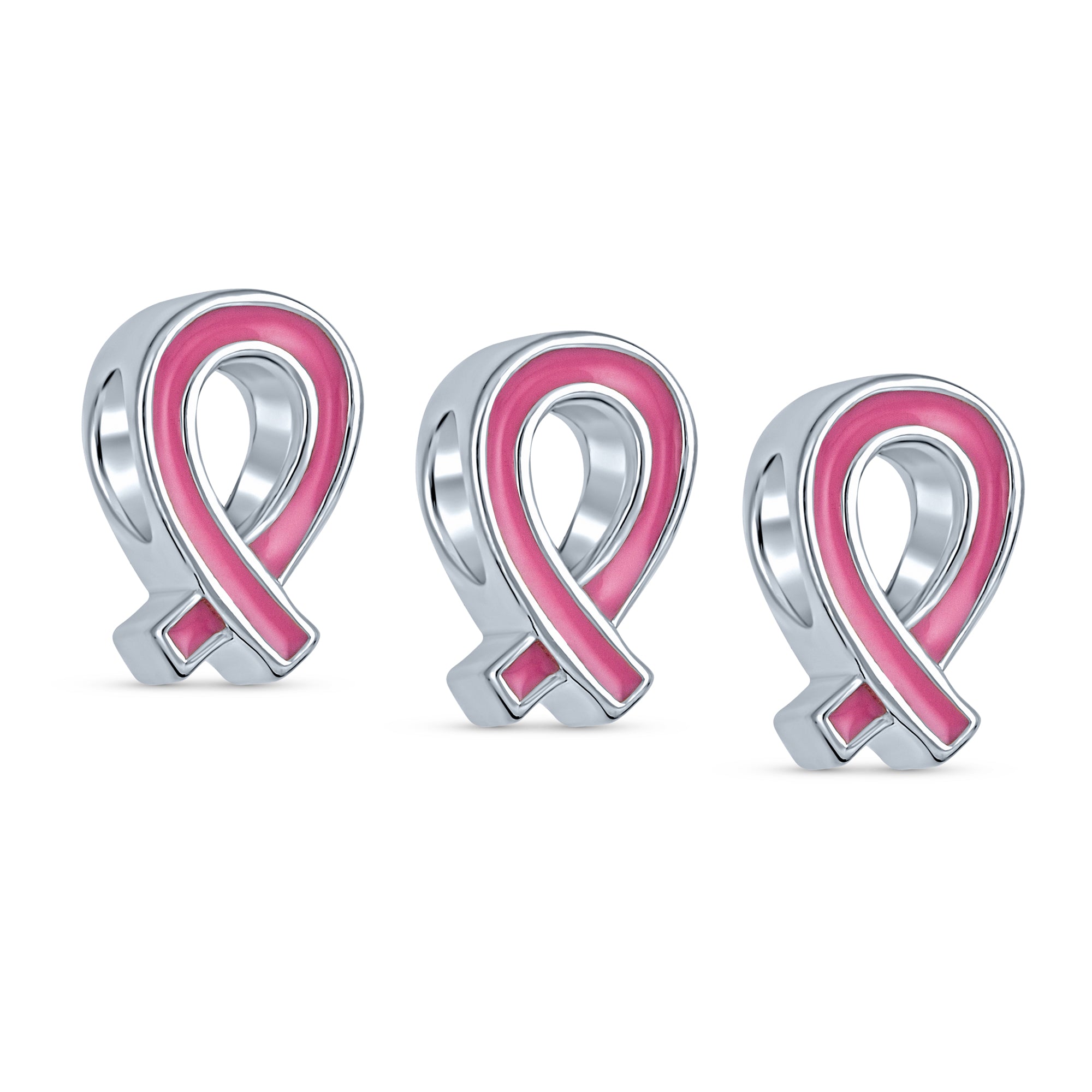 SET OF 3 Pink Ribbon Breast Cancer Survivor Charm Bead - Sterling ...