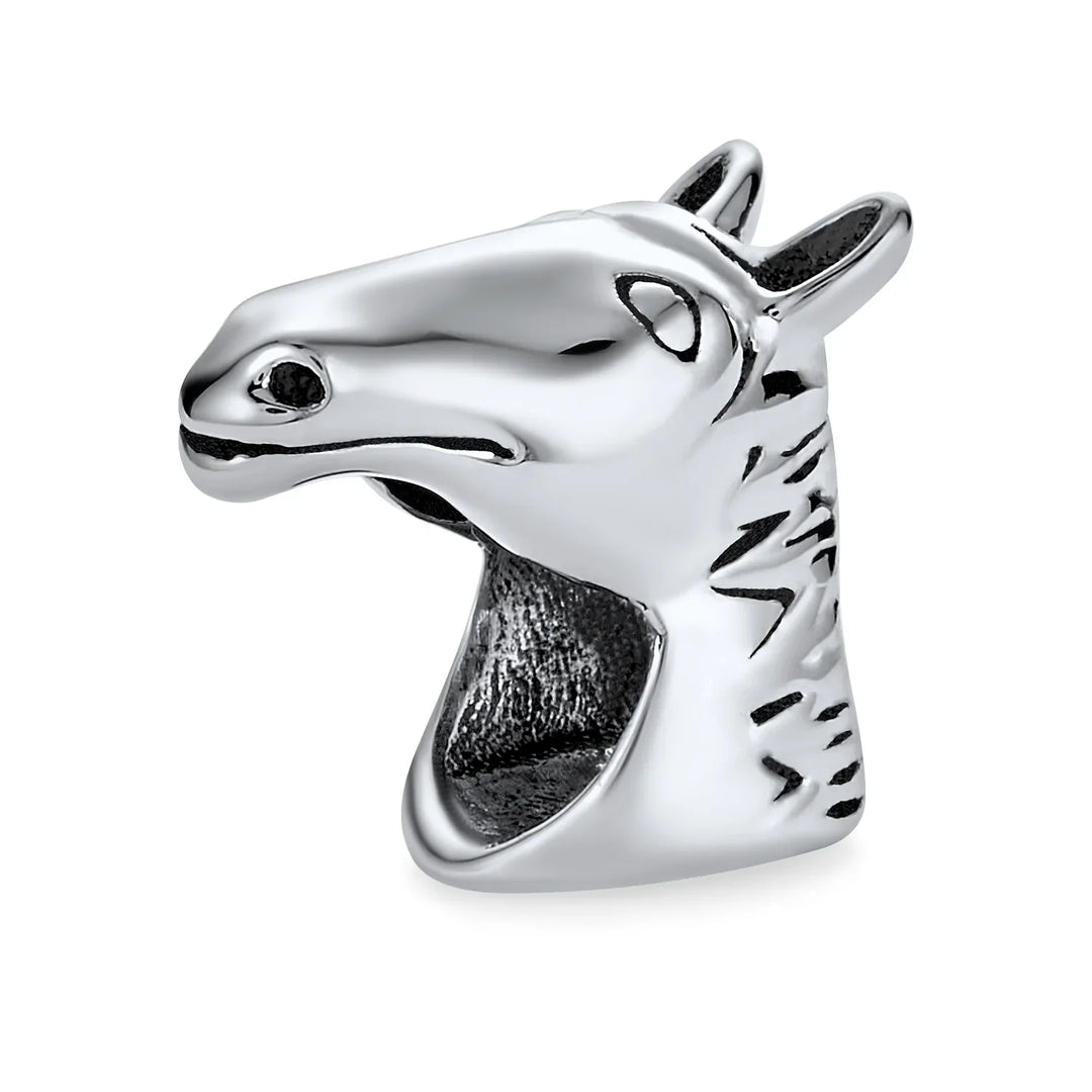 Western Cowgirl Horse Charm Bead Oxidized Sterling Silver for