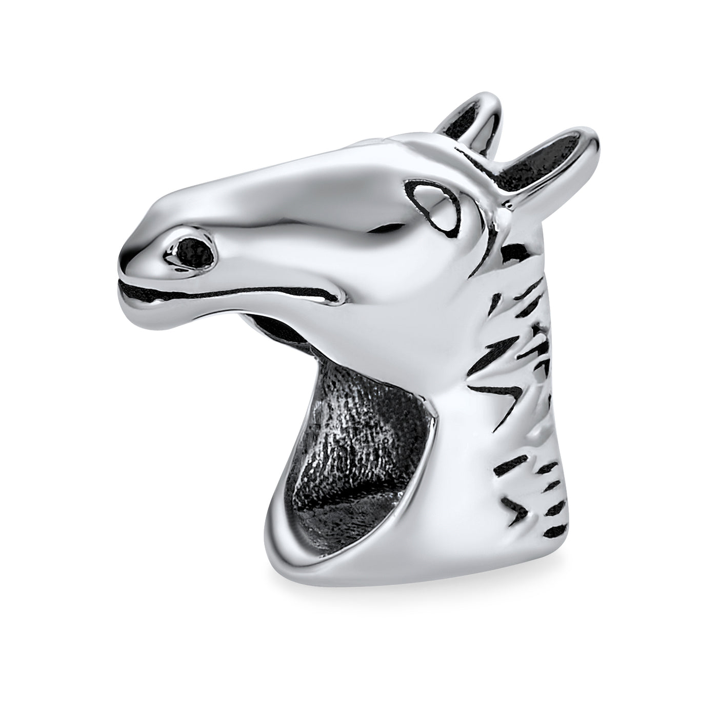Western Cowgirl Horse & Lucky Horseshoe Charm Bead Oxidized Sterling Silver