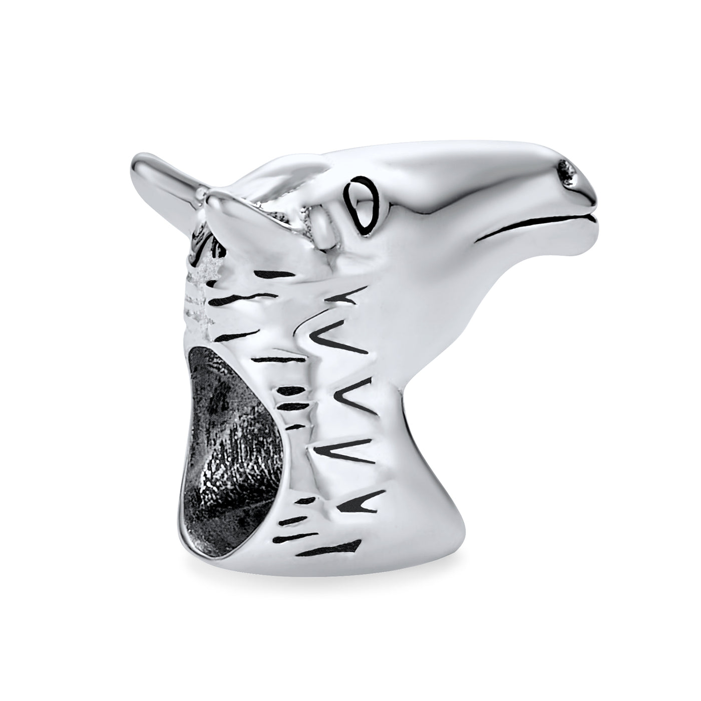 Western Cowgirl Horse & Lucky Horseshoe Charm Bead Oxidized Sterling Silver