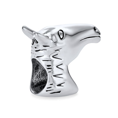 Western Cowgirl Horse & Lucky Horseshoe Charm Bead Oxidized Sterling Silver