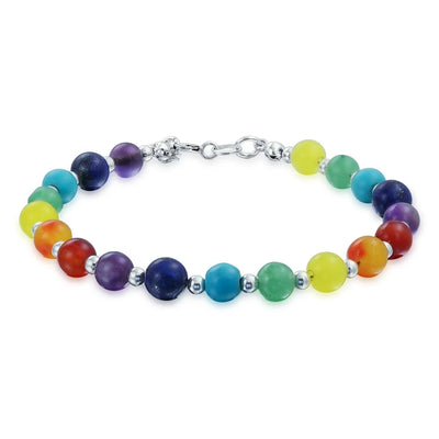 Multicolor Colorful Gemstone Chakra Beads Bracelet .925 Sterling Silver - Bling Jewelry