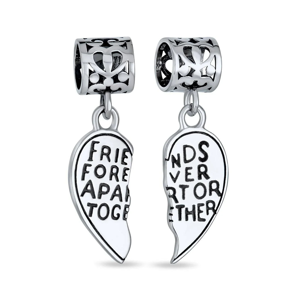 BFF Forever Best Friends Heart Dangle Charm Bead Silver - Main Image
