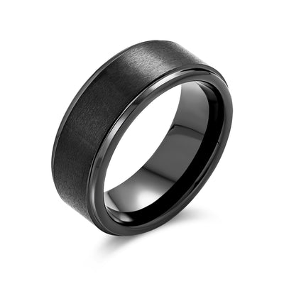 Plain Simple Beveled Edge Black Matte Titanium Wedding Band Ring 8MM Comfort Fit