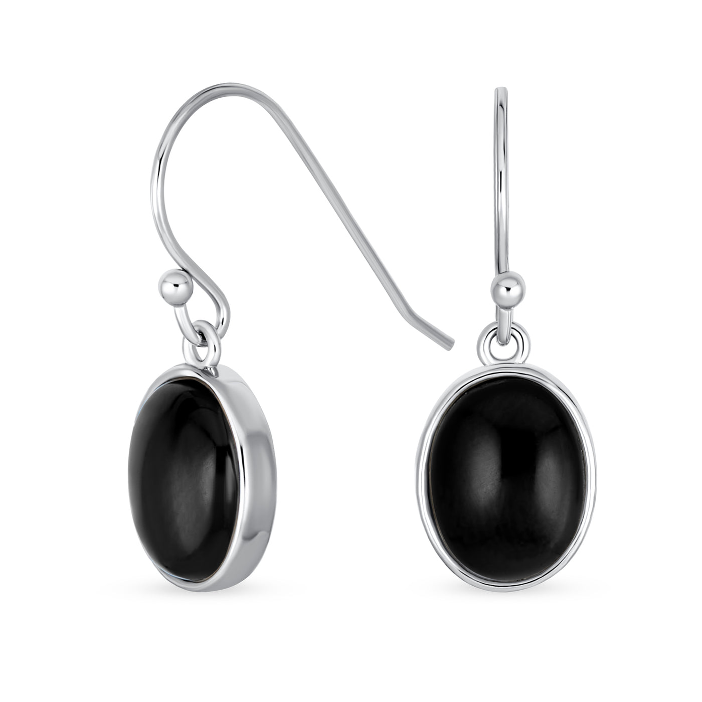 Set of 2 White Agate & Black Onyx Bezel Oval Cabochon Drop Earrings Gold Plated