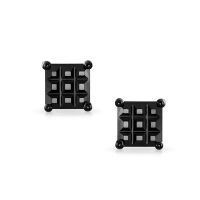 Square Black Invisible Cut CZ Stud Earrings Sterling Silver Multiple Sizes