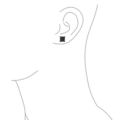 Square Black Invisible Cut CZ Stud Earrings Sterling Silver Multiple Sizes