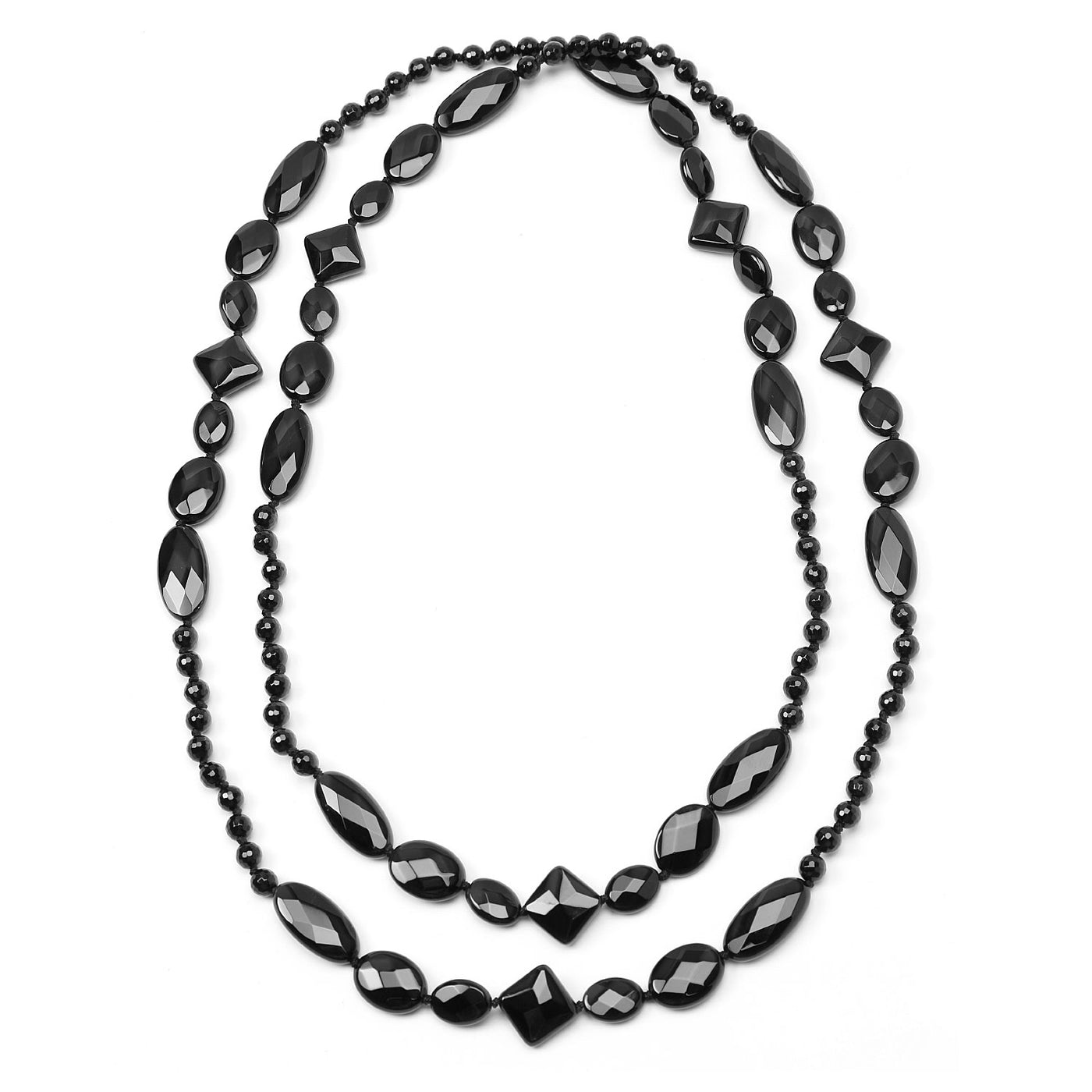 Faceted Onyx Beads Endless Layering Long Warping Strand Necklace
