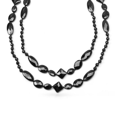 Faceted Onyx Beads Endless Layering Long Warping Strand Necklace