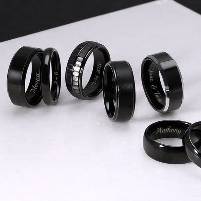 Plain Simple Beveled Edge Black Matte Titanium Wedding Band Ring 8MM Comfort Fit