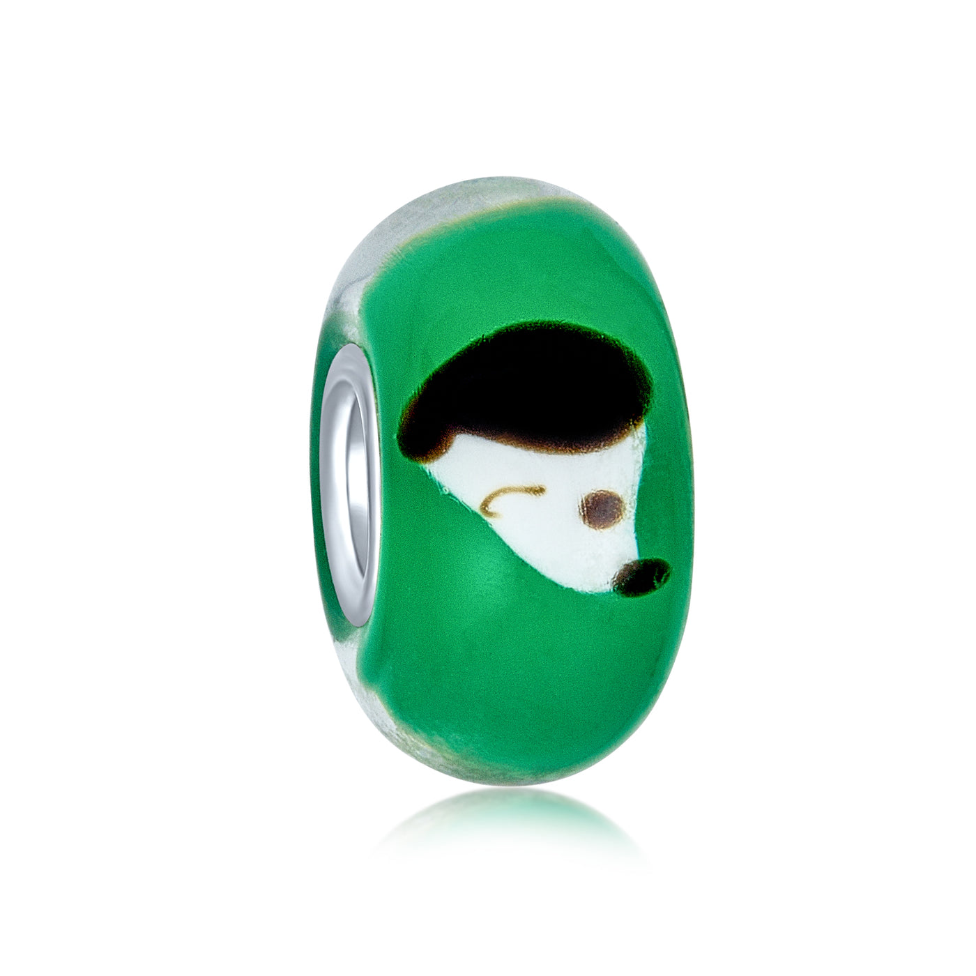 Green Black White Dog Pet Murano Glass Bead Charm .925 Sterling Silver