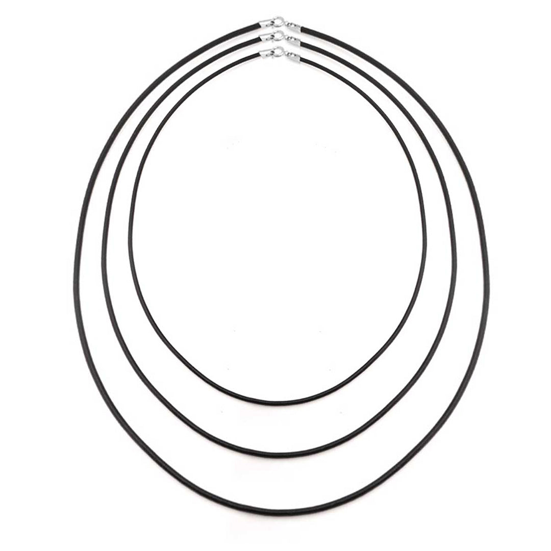 Set of 16, 18, 20 Inch Black Rubber Cord Necklace Sterling
