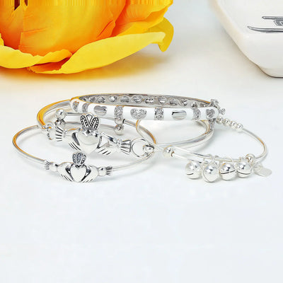 Tiny Round Ball Beaded Charm Bangle Bracelet Sterling Silver for Small Wrists - Bling Jewelry