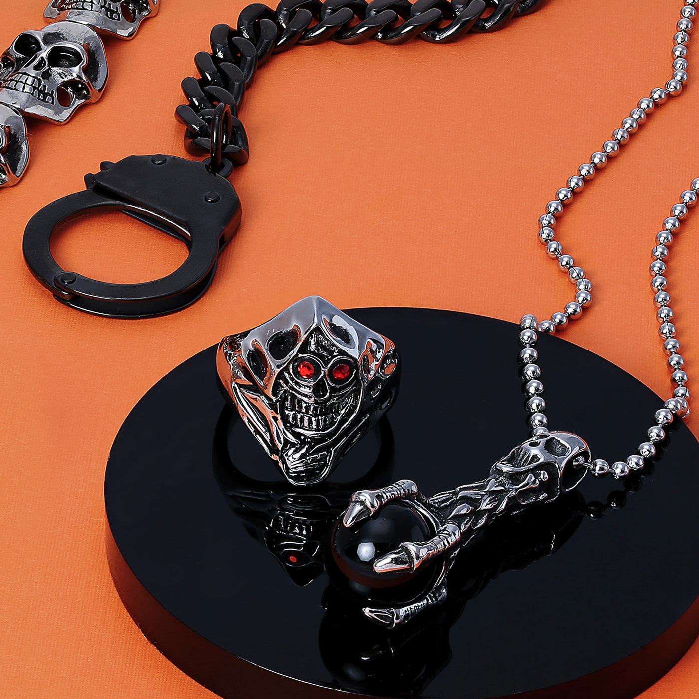 Biker Jewelry Chain Link Bracelet Men Black IP Stainless