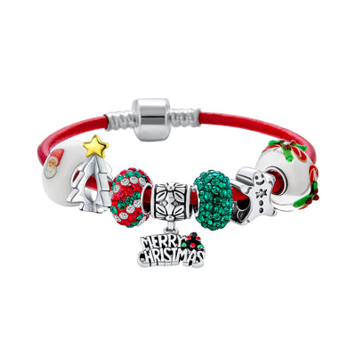 Merry Christmas Tree Charm Bracelet with Santa Gingerbread and Candy Cane Beads