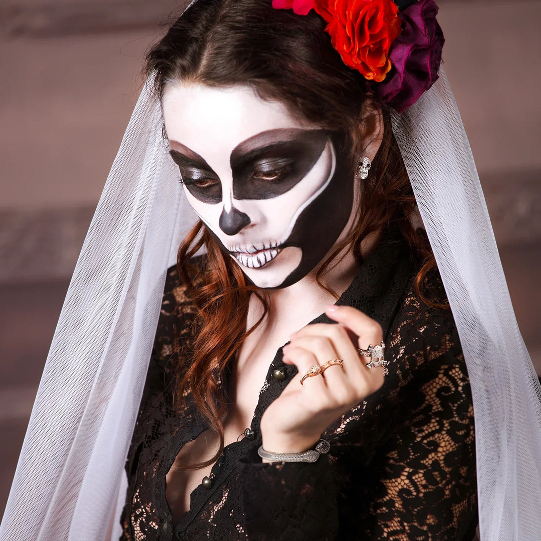 Fashion Caribbean Punk Goth Pirate Skull Crossbones CZ Ring