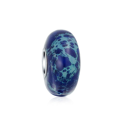 Natural Blue Jasper Gemstone Round Spacer Bead Charm Sterling Silver