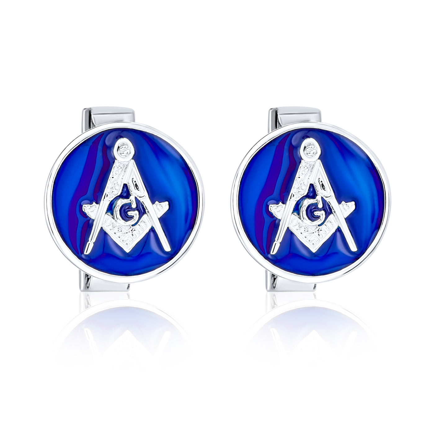 Freemasons Masonic Compass Circle Cufflinks Blue Sterling Silver