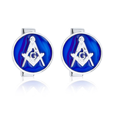 Freemasons Masonic Compass Circle Cufflinks Blue Sterling Silver