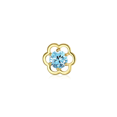 Set of 2 Tiny Blue & Clear CZ Flower Stud 1 Piece Cartilage Earring 14K Gold 4MM