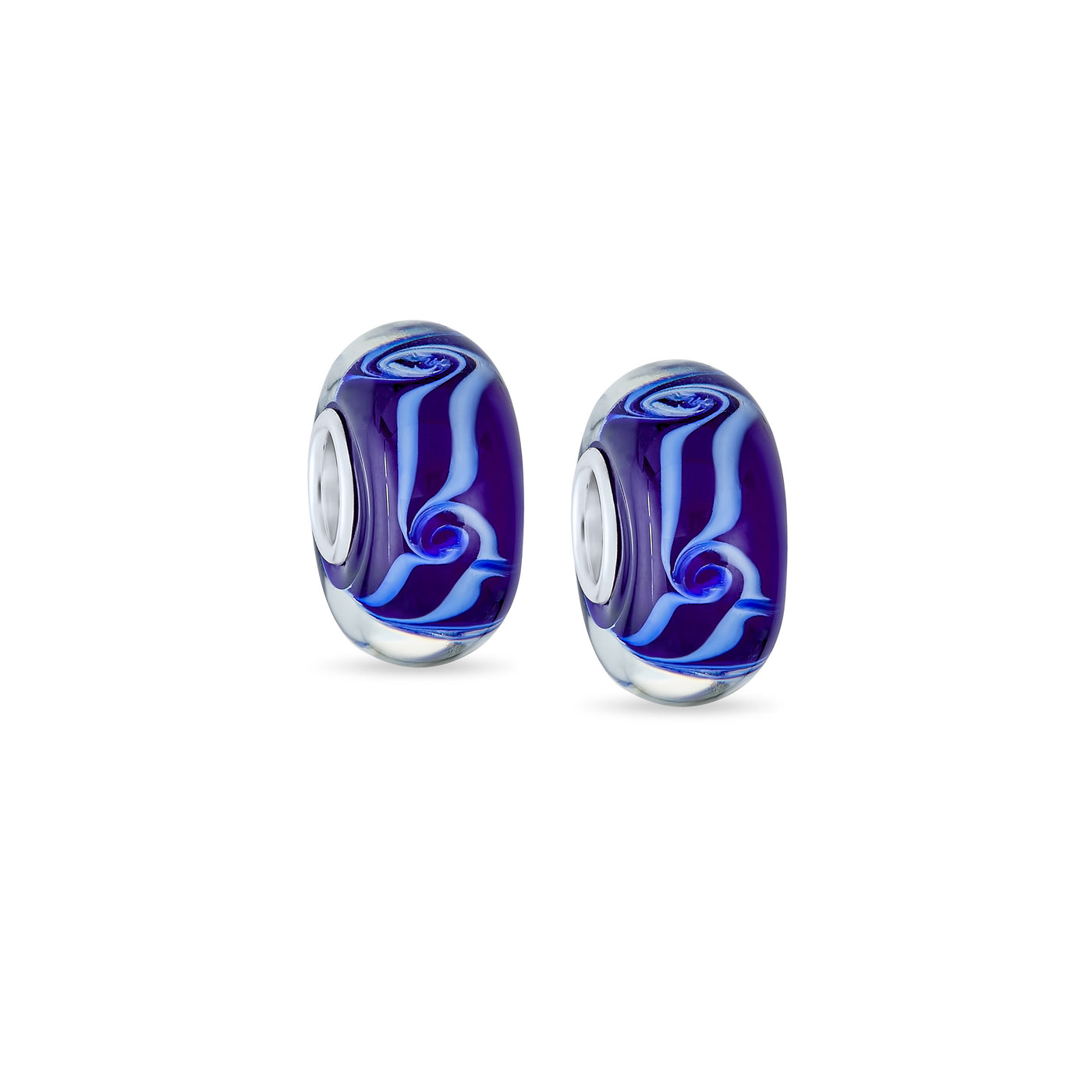 Glass Charm Bead Ocean Wave Swirl Murano Blue for European Bracelet Silver Core