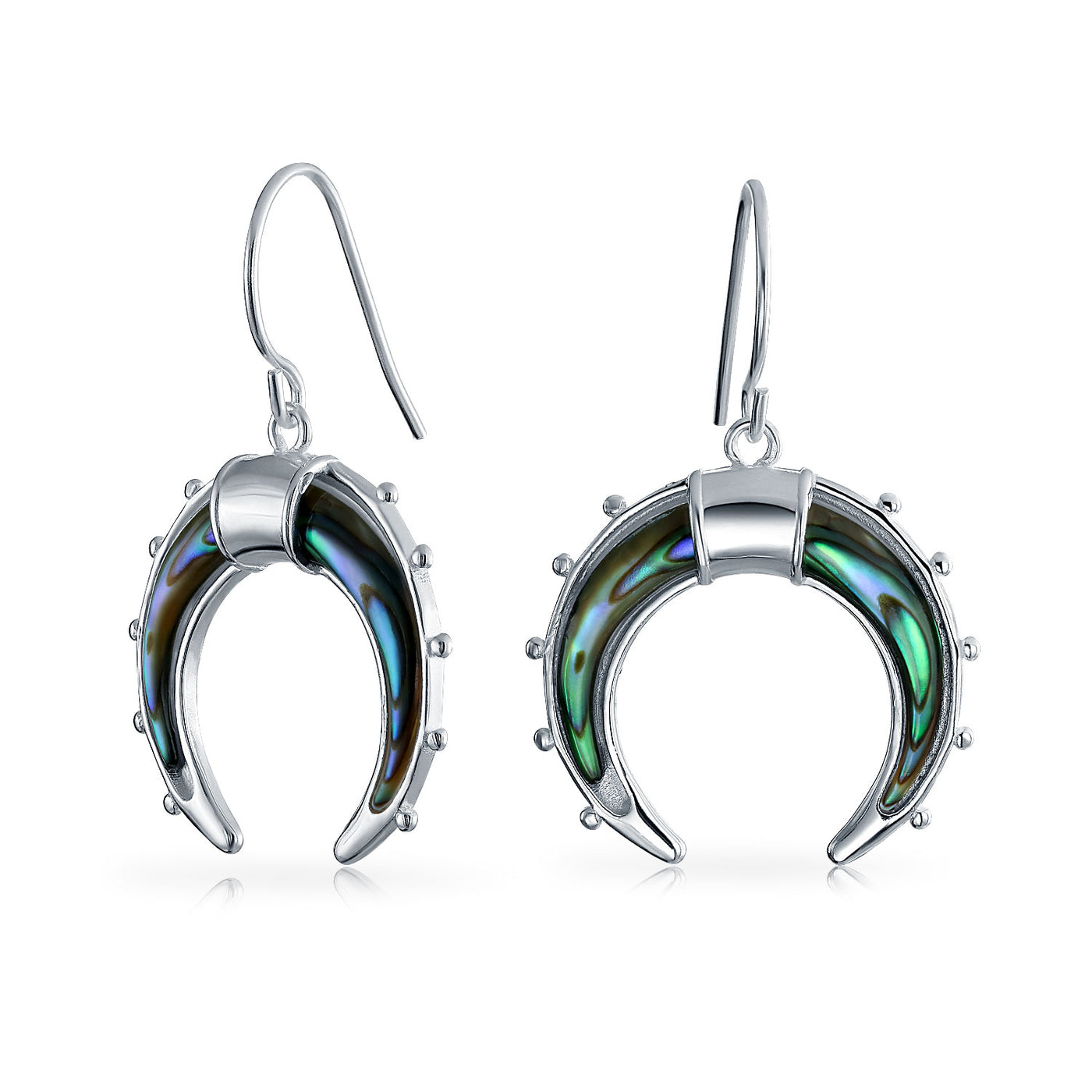 Celestial Half Crescent Moon Abalone Shell Dangle Earrings Sterling Silver
