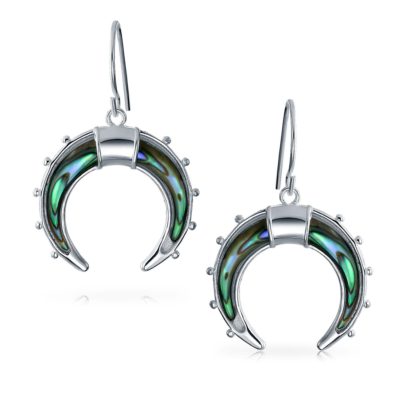 Celestial Half Crescent Moon Abalone Shell Dangle Earrings Sterling Silver