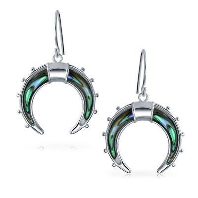 Celestial Half Crescent Moon Abalone Shell Dangle Earrings Sterling Silver