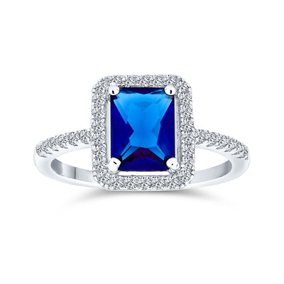 3CT CZ Blue Imitation Sapphire Emerald Cut Engagement Ring .925 Silver