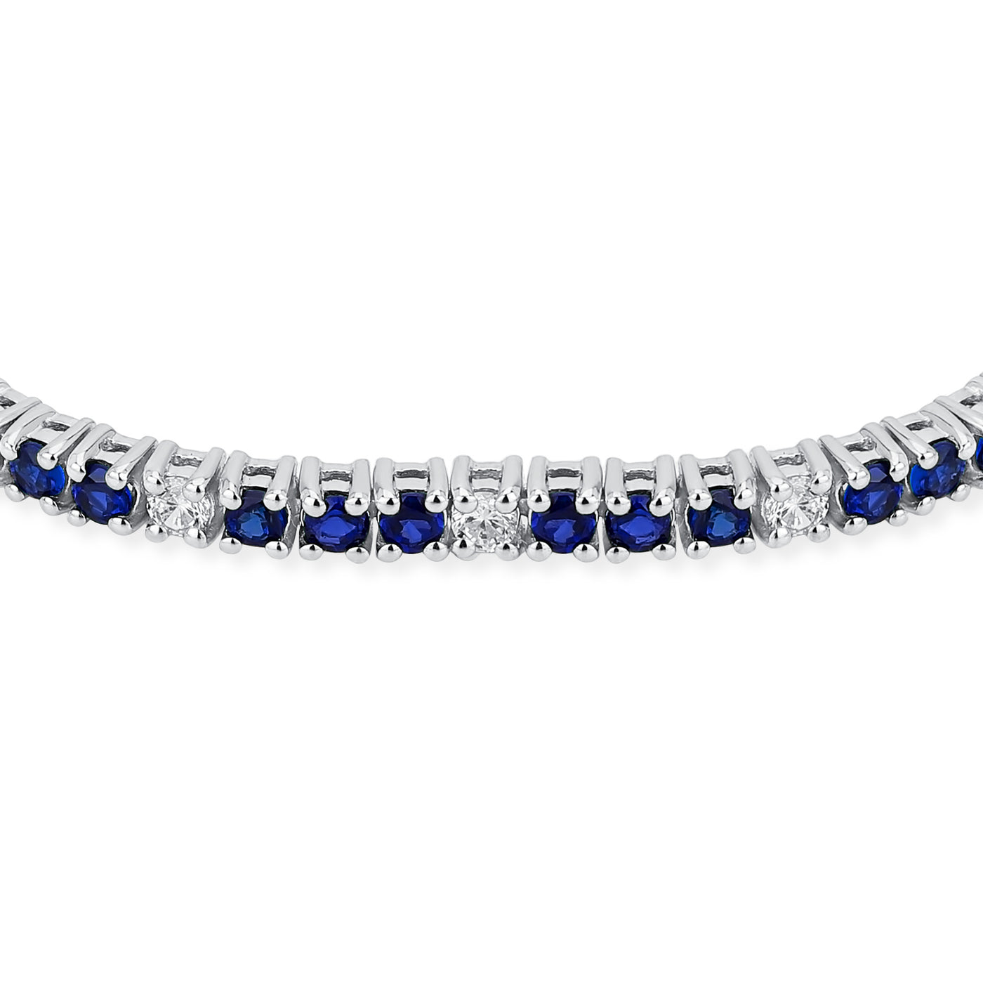 Alternating Gemstones Blue Sapphire White Zircon Tennis Bracelet Sterling Silver