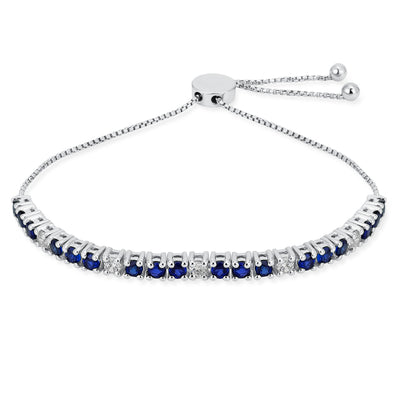 Alternating Gemstones Blue Sapphire White Zircon Tennis Bracelet Sterling Silver