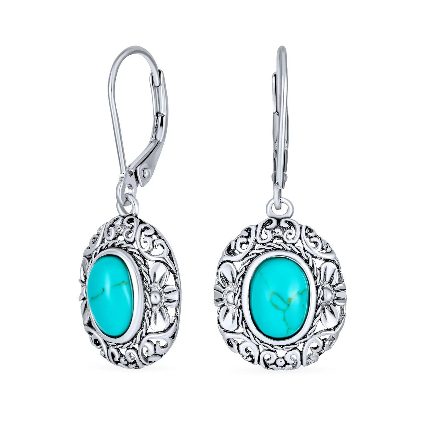 Boho Western Dangle Gemstone Earrings with Blue Turquoise and Sterling Silver - Bling Jewelry