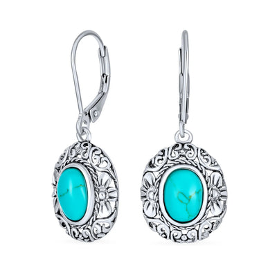 Boho Western Dangle Gemstone Earrings with Blue Turquoise and Sterling Silver - Bling Jewelry