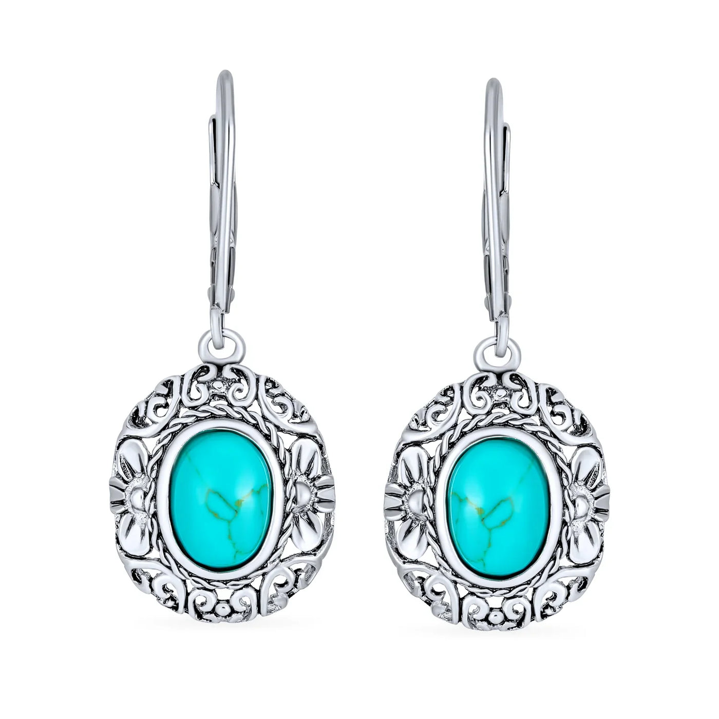 Boho Western Dangle Gemstone Earrings with Blue Turquoise and Sterling Silver - Bling Jewelry